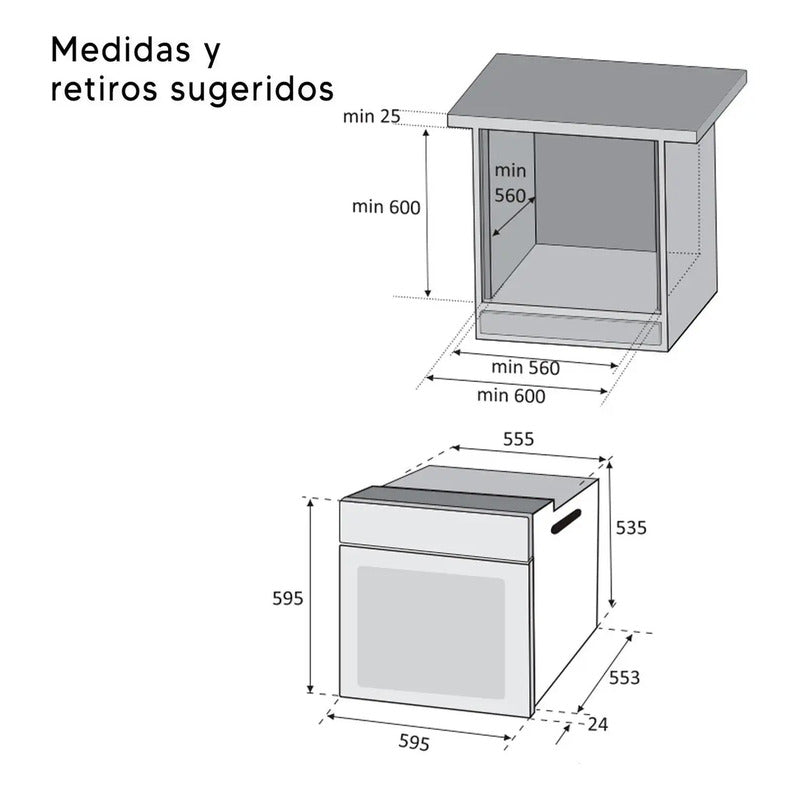 Horno Eléctrico Empotrable Enxuta Heenx5000 70l Gris Con Termostato Y Timer