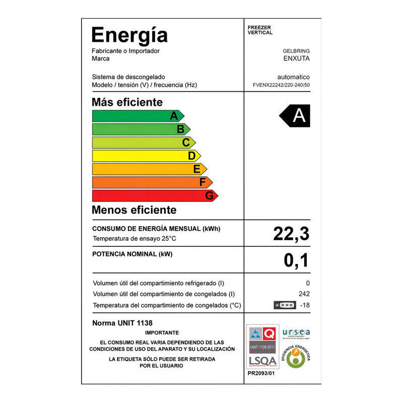 Freezer Vertical Enxuta 242l Blanco 7 Canastos Puerta Reversible