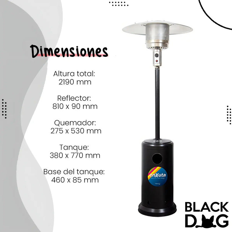 Estufa De Exterior Hongo A Gas Enxuta Acero Pintado 2,19m Color Negro