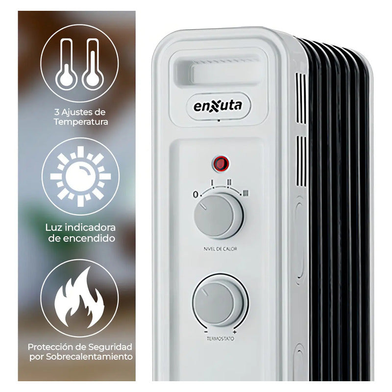 Radiador De Aceite Enxuta Raenx971 7 Elementos 1500w Con Termostato Blanco