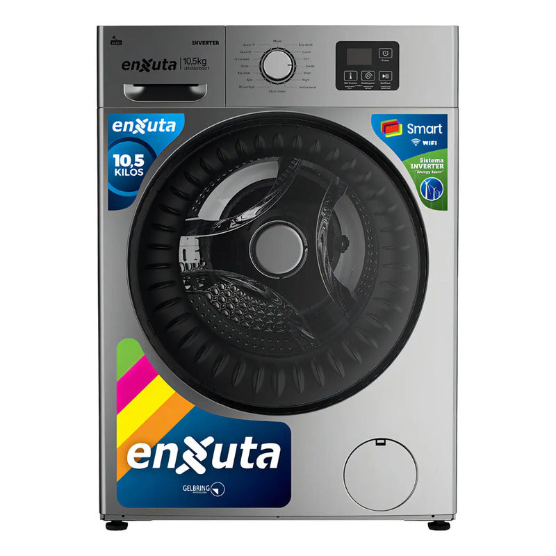 Lavarropas Inverter Smart 10,5 Kg Enxuta Lenxs01050t Carga Frontal Color Plateado