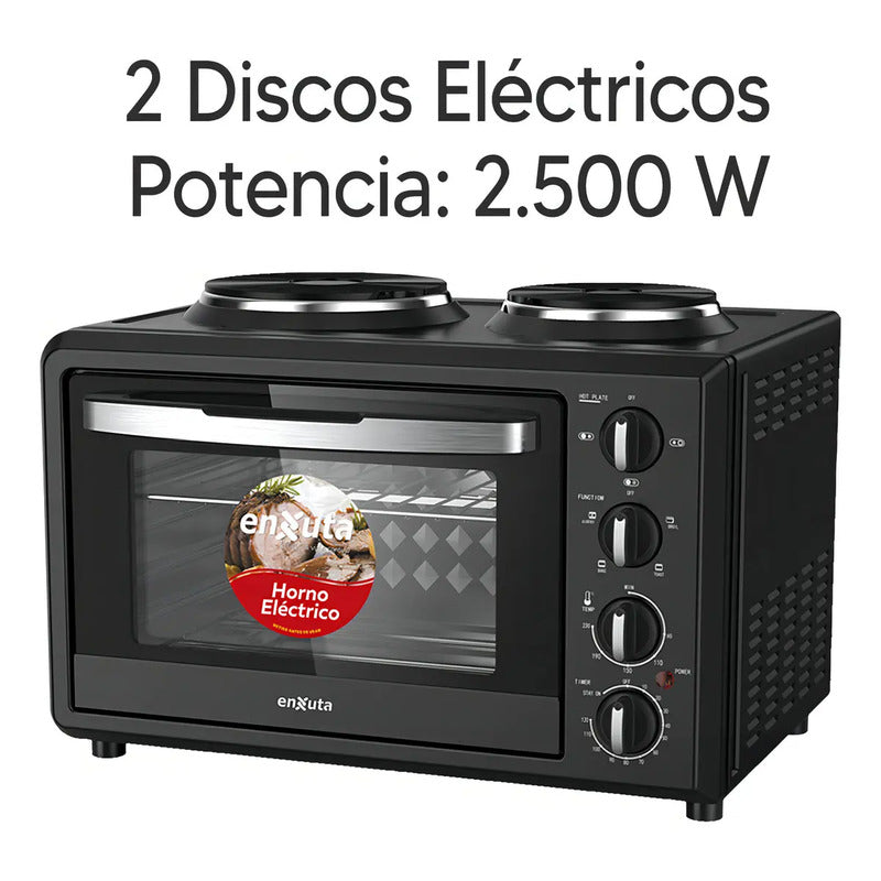 Horno Electrico Enxuta Con 2 Discos 32lts Negro