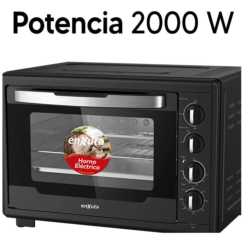 Horno Electrico Enxuta 55lts 2000w Con Accesorios Negro