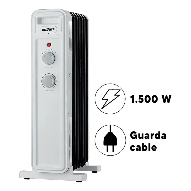 Radiador De Aceite Enxuta Raenx971 7 Elementos 1500w Con Termostato Blanco