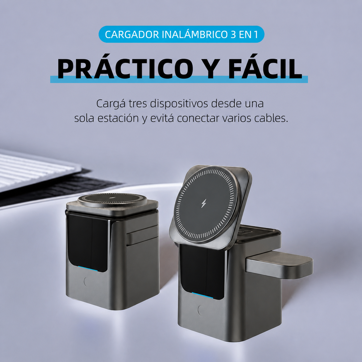 Cargador inalámbrico 3 en 1 compacto y plegable